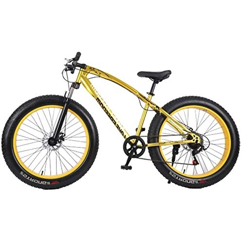 Fat Tyre Mountain Bike : YANGSANJIN Mountain Bikes, 26" in acciaio al carbonio 24 velocità, doppio freno a disco, ruote larghe 4, 0 pollici per uomo e donna all'aperto, Tirante oro.