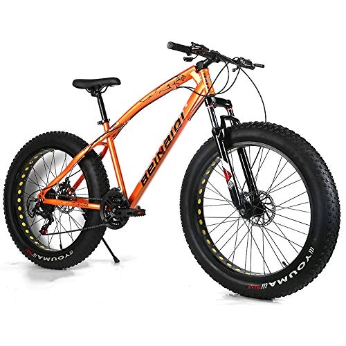 Fat Tyre Mountain Bike : YOUSR Bicicletta per Freni a Disco Fat Bike con Sospensione Completa per Uomo e Donna Orange 26 inch 21 Speed