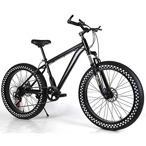 Fat Tyre Mountain Bike : YOUSR Mountain Bike Biciclette da Montagna con Freno a Disco Anteriore e Posteriore 27 / 30 velocità per Uomo e Donna Black 26 inch 21 Speed
