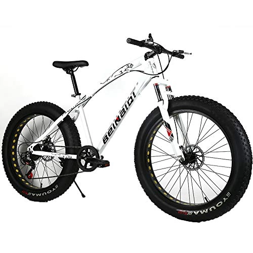 Fat Tyre Mountain Bike : YOUSR Shimano Bici da Uomo Fat Bike Mountain Bike per Uomo e Donna White 26 inch 27 Speed