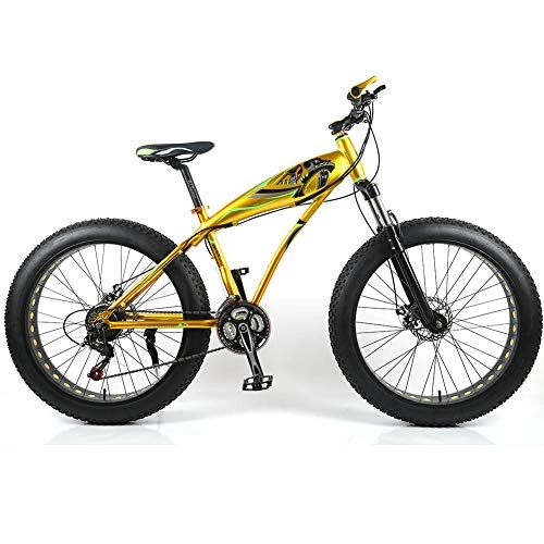 Fat Tyre Mountain Bike : YOUSR Shimano da Bici da Uomo con Telaio da 21"Mountain Bike per Uomo e Donna Gold 26 inch 7 Speed
