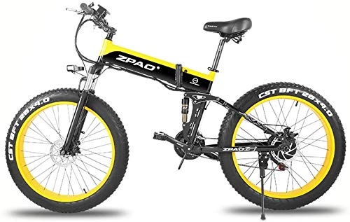 Mountain bike elettrica pieghevoles : 26 inch 48V 500W Folding Mountain Bike, Bici da 4, 0 Fat Tire Elettrico, Regolabile, Display LCD Manubrio con USB Plug (Color : Black Yellow, Size : 12.8Ah1SpareBattery)