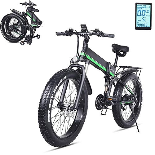 Mountain bike elettrica pieghevoles : 26 Pollici Mountain Bike Elettrica per Adulti, Pieghevole Biciclette Elettriche con Batteria al Litio Rimovibile e fari a LED Guida Comoda e Sicura (Color : Green)