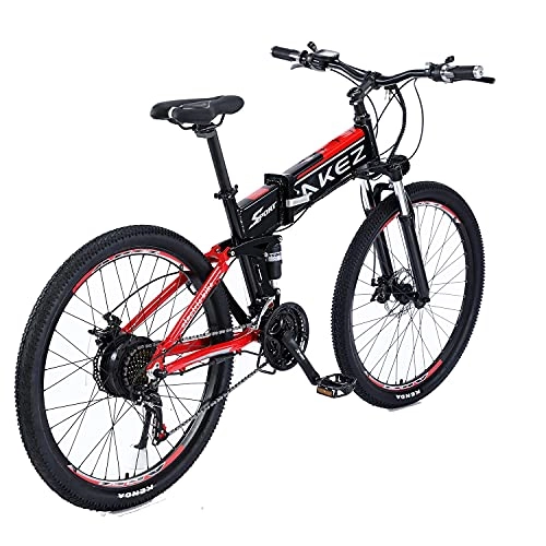 Mountain bike elettrica pieghevoles : 27, 5" bicicletta elettrica Pieghevole da 500 W Per Adulti 48V 9AH E-Bike, Bici da Montagna Elettrica con 21 Velocità Professionali Red