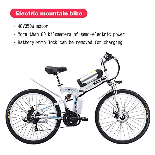 Mountain bike elettrica pieghevoles : AKEFG Bici Elettrica, 26 '' Electric Mountain Bike Rimovibile di Alta capacit agli ioni di Litio 48V 350W, Bici elettrica 21 Speed Gear Tre modalit Operative, Bianca, 350W