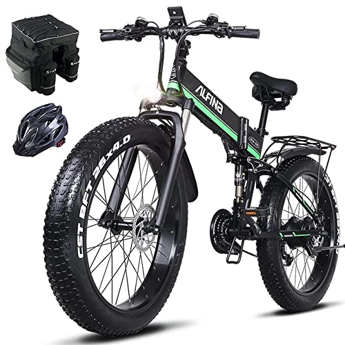 Mountain bike elettrica pieghevoles : ALFINA - Bicicletta elettrica per mountain bike, 48V 26 pollici, grande pneumatico, batteria al litio pieghevole, da spiaggia, bicicletta elettrica