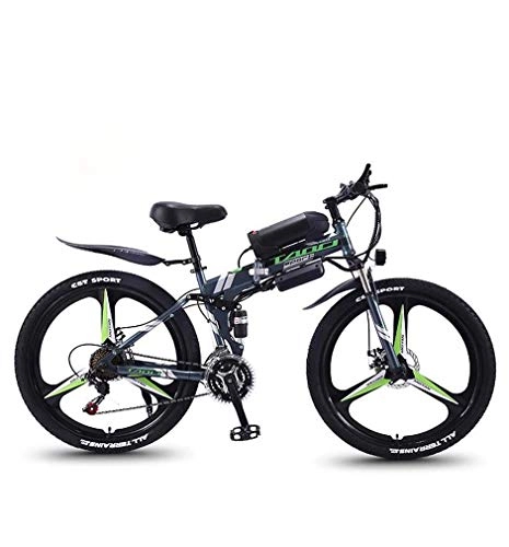 Mountain bike elettrica pieghevoles : Alqn Mountain bike elettrica per adulti pieghevole per bicicletta, bici da neve 350W, batteria agli ioni di litio rimovibile 36V 8Ah per, sospensione completa premium 26 pollici, Grigio, 27 velocit