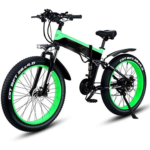Mountain bike elettrica pieghevoles : Amantiy Mountain Bike elettrica, 500W / 1000W 26 'Eelectric Bike Pieghevole E Mountain Bike 48 V 13Ah Bicicletta elettrica Potente (Color : Green, Size : 1000w)