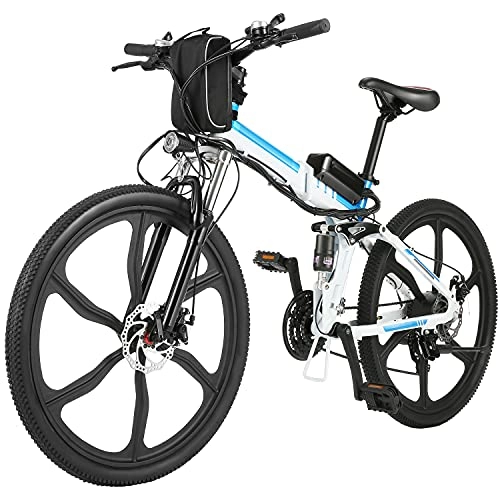 Mountain bike elettrica pieghevoles : ANCHEER 26" Mountain bike pieghevole Bicicletta elettrica Sistema di trasmissione a 21 velocità con Sedile regolabile 36V / 8AH Batteria al litio Carico massimo: 120 kg (Bianco)