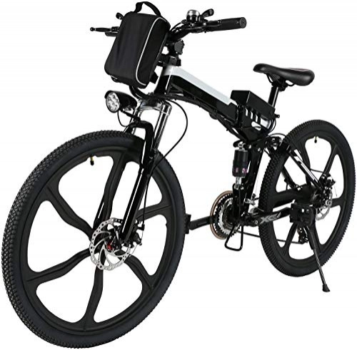 Mountain bike elettrica pieghevoles : ANCHEER 26" Mountain bike pieghevole Bicicletta elettrica Sistema di trasmissione a 21 velocità con Sedile regolabile Batteria al litio Carico massimo: 120 kg (Nero)