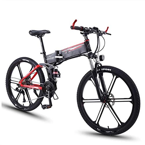 Mountain bike elettrica pieghevoles : AYHa Folding Bike elettrico, 350W 26 '' in lega di alluminio bicicletta elettrica con rimovibile 36V 8Ah agli ioni di litio 27 Velocità Shifter Freni a disco doppio unisex, Nero