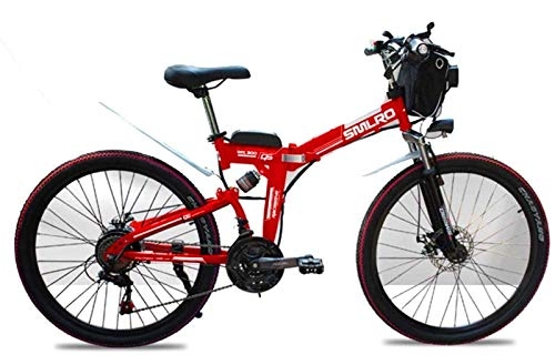 Mountain bike elettrica pieghevoles : Bciclette Elettriche, Mountain Bike, 48V elettrica Mountain Bike, 26 Pollici Pieghevole E-Bike con 4.0" Ruote grasse Ruote a Raggi, Sospensione Premium Full, Rosso (Color : Red)