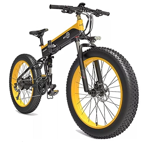 Mountain bike elettrica pieghevoles : Bezior Bici Elettrica X1000 da 26 Pollici Mountain Bike Elettrica per Adulti 48 V, Bicicletta Uomo Shimano 7 Velocità, Giallo