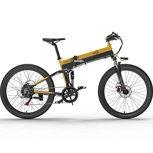 Mountain bike elettrica pieghevoles : Bezior Bici Elettrica X500 Pro da 26 Pollici Mountain Bike Elettrica per Adulti 48 V, Shimano 7 Velocità, Giallo