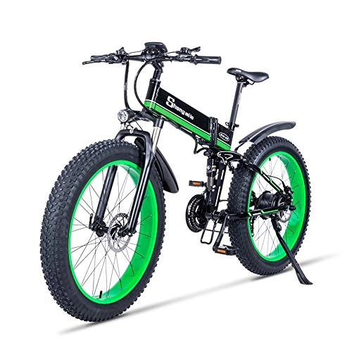 Mountain bike elettrica pieghevoles : Bici da Spiaggia elettrica Ebike 1000W Motoslitta aiutando Mountain Bike Bici Fuoristrada Roller Bike Fury Lithiu Power, Verde