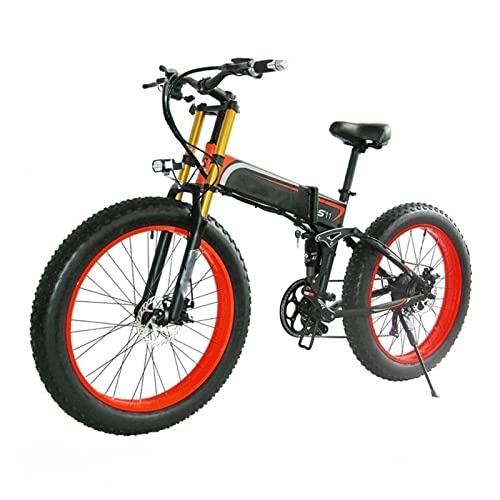 Mountain bike elettrica pieghevoles : Bici elettrica per Adulti 1000W Bicicletta elettrica da Montagna Pieghevole 48V 26 Pollici Fat Ebike Pieghevole a 21 velocità Moto (Colore : Rosso)