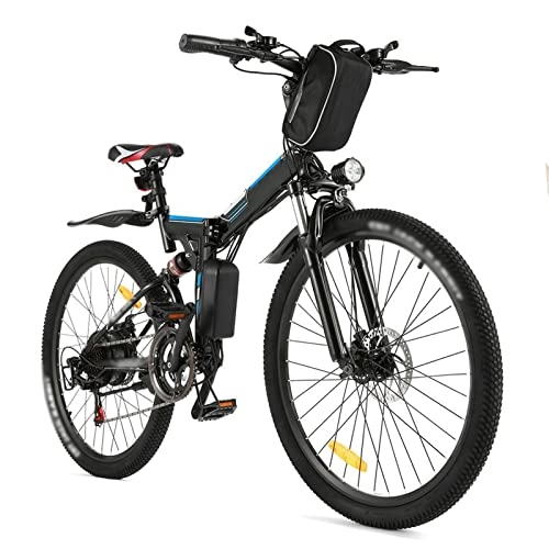 Mountain bike elettrica pieghevoles : Bici elettrica per adulti 15.5 Mph pieghevole 350W Mountain Bike elettrica, 36V / 8Ah batteria rimovibile, 26″ pneumatico, freno a disco 21 velocità E-Bike (colore: Nero)
