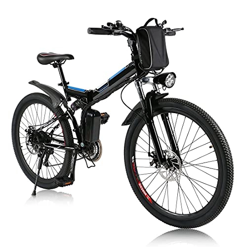 Mountain bike elettrica pieghevoles : bici elettrica pieghevole da, 26 pollici bicielettrica, mobile batteria al litio 36V / 8Ah E-bike, Sistema di cambio a 21 velocità (nero)