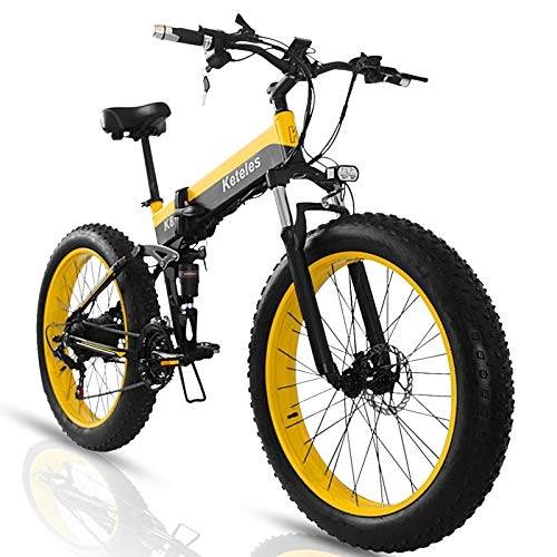 Mountain bike elettrica pieghevoles : Bici Elettrica Pieghevole Mtb E-bike Fat Bike, Bicicletta Elettrica a Pedalata Assistita Unisex Adulto, Batteria Removibile da 48V 15A, Pneumatici da 26” x 4.0”