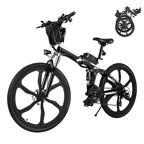 Mountain bike elettrica pieghevoles : Bici Elettriche E-bike Folding Bike, 26" Ebike Uomini 250W Bici Elettrica con Batteria Rimovibile 8Ah, Shimano 21 Velocità, City Bike per Uomini e Donne