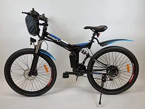 Mountain bike elettrica pieghevoles : Bicicletta elettrica da 26 pollici per uomo e donna, mountain bike, con batteria da 36 V 10, 4 Ah e Shimano a 21 marce (nero)