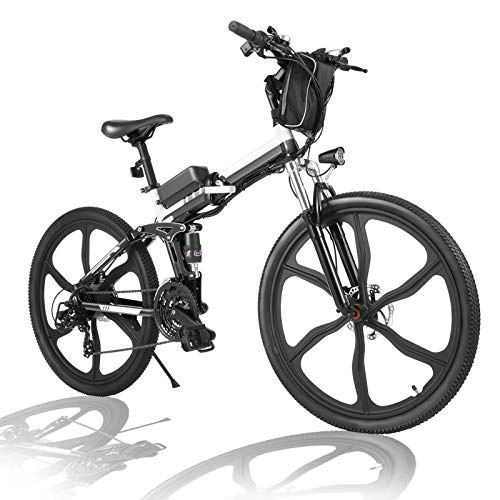 Mountain bike elettrica pieghevoles : Bicicletta Elettrica Pieghevole, 26" mountain bike elettrica con motore da 250W 36V 8Ah batteria rimovibile, Professionale Shimano 21 velocità (Nero)