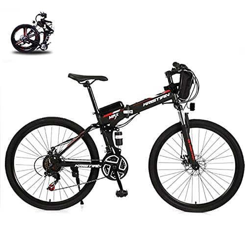 Mountain bike elettrica pieghevoles : Bicicletta elettrica pieghevole da 26", 350 W, batteria rimovibile da 36 V / 10, 4 Ah, adatta per diversi terreni (ruota a raggi nera)