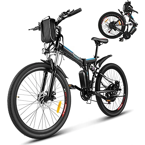 Mountain bike elettrica pieghevoles : Bicicletta elettrica pieghevole da 26 pollici con motore da 250 W, batteria rimovibile da 36 V / 8 Ah, mountain bike a 21 marce E-MTB (IT stock))