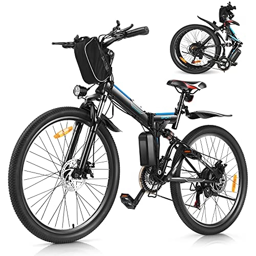 Mountain bike elettrica pieghevoles : Bicicletta elettrica pieghevole Ebike da 26 pollici, leggera, per adulti e donne, con batteria rimovibile da 36 V, 8 Ah, cambio professionale a 21 velocità (nero, 26 pollici)