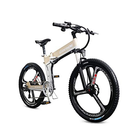 Mountain bike elettrica pieghevoles : BNMZX Bicicletta elettrica Pieghevole, Mountain Bike - 26"- Durata della Batteria di 90 km, Bicicletta per Adulti, Pedale con Freni a Disco e Forcella Ammortizzata, Gold-48V10ah
