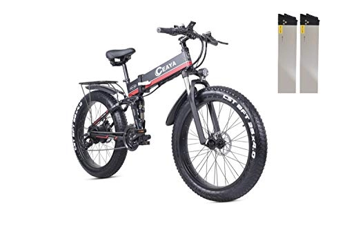 Mountain bike elettrica pieghevoles : Ceaya 26 Pollici Bici elettriche pieghevoli, 1000W, Batteria 48V12.8AH, Unisex Adulto (rosso（Doppia batteria）)