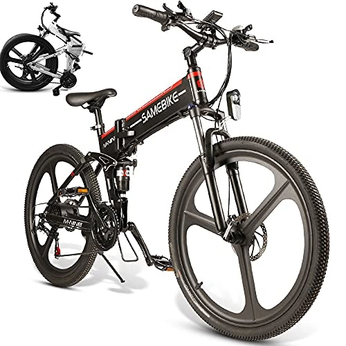 Mountain bike elettrica pieghevoles : CHEIRS E-Bike per Adulti 26"Bicicletta elettrica 350W, Batteria agli ioni di Litio 48V 10AH 21-velocità E-Bike per Tutti i Terreni, per Viaggi in Bicicletta all'aperto, Black