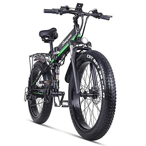 Mountain bike elettrica pieghevoles : cuzona Bicicletta elettrica 1000W Bici da Spiaggia elettrica 4 0 Fat Tire Bici elettrica 48V Mens Mountain Bike Snow E-Bike 26inch Bicycle-MX01-Green_Spain