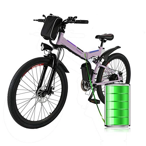 Mountain bike elettrica pieghevoles : E-Bike Bici Pieghevole Mountain Bike Bici Elettrica con Cambio Shimano 21 velocità, 250W, 8AH, Batteria agli ioni di Litio 36V, 26", Bici City Bike