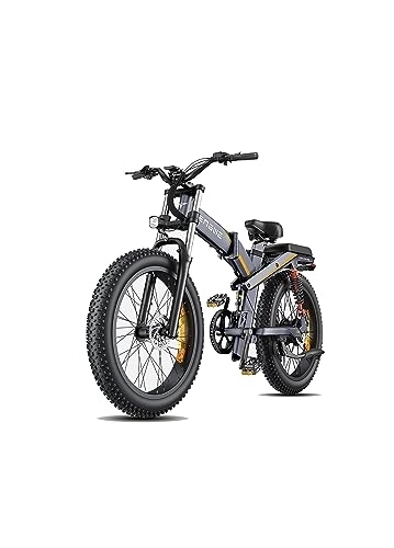 Mountain bike elettrica pieghevoles : ENGWE X24 Bici Elettrica Pieghevole con 24" x 4.0 Fat Tire Dual Batteria Rimovibile 48V19.2AH / 10AH Lange 150 km, 3 Tripla Sospensione Shimano 8 Velocita All Terrain Ebike (Grigio)