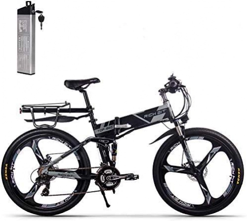 Mountain bike elettrica pieghevoles : ENLEE Rich Bit TOP-860 36V 250W 12.8Ah Bici da Città a Sospensione Completa Bicicletta Pieghevole da Mountain Bike Pieghevole elettrica (Black-Gray)