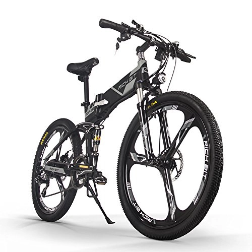 Mountain bike elettrica pieghevoles : ENLEE SUFUL Rich Bit TOP-860 36V 250W 12.8Ah Full Suspension City Bike Pieghevole Elettrico Mountain Bike Bicicletta (Black-Gray)