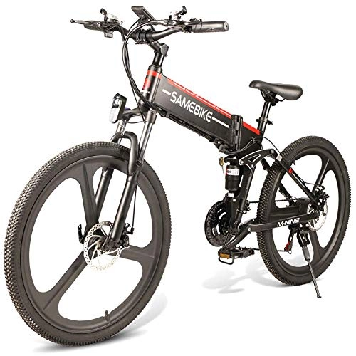Mountain bike elettrica pieghevoles : Fishyu Pieghevole Mountain Bike Elettrico Bicycle 26 inch 350W Brushless Motore 48V Portable per Esterno - Nero