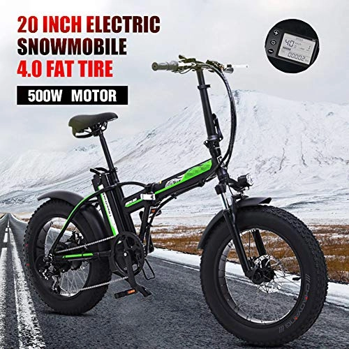 Mountain bike elettrica pieghevoles : FJNS Bici elettrica Pieghevole da 20 Pollici Bici elettrica da Neve / Spiaggia in Alluminio per Adulti E-Bike 4.0 Pneumatico Grasso con Batteria al Litio incorporata 48V 15AH, 500W, Nero