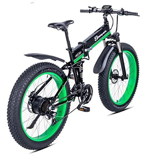 Mountain bike elettrica pieghevoles : Foldable bicycle 48V Mens Mountain Bike Neve E-Bici 26inch Bicicletta Bicicletta elettrica 1000W Beach Bici elettrica Fat Tire Bici elettrica (Color : Green, Size : EU)