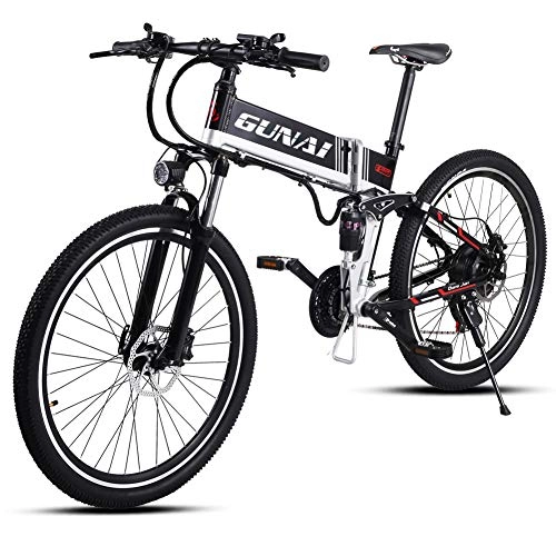 Mountain bike elettrica pieghevoles : GUNAI E-Bike Mountain Bike, 500W, 48V 10Ah Batteria, Bici Elettrica da 26 Pollici, Cambio Shimano 5 Marce(Nero)