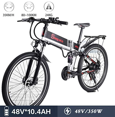 Mountain bike elettrica pieghevoles : GUOJIN 14 Pollici 350 W Bicicletta Elettrica, 3 modalità di Lavoro e Batteria agli Ioni di Litio Rimovibile da 48V 10Ah, Nero