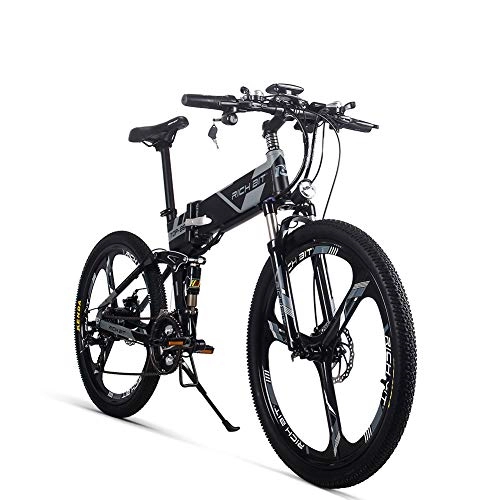 Mountain bike elettrica pieghevoles : GUOWEI Rich Bit RT-860 36V 12.8AH 250W Bicicletta elettrica Pieghevole a Sospensione Completa City Bike (Black-Gray)