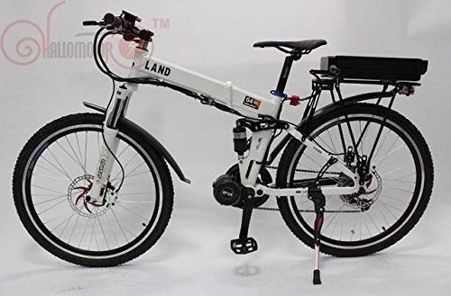 Mountain bike elettrica pieghevoles : HalloMotor 48V 750W Bafang / 8Fun Mid-Drive White Foldable Frame Electric Bicycle with Ebike 48V 20Ah Lithium Rear Carrier Battery