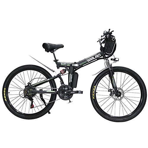 Mountain bike elettrica pieghevoles : HJCC Bicicletta Elettrica, Mountain Bike Elettrica Pieghevole per Adulti, Batteria al Litio 36V350W, Nera E Verde