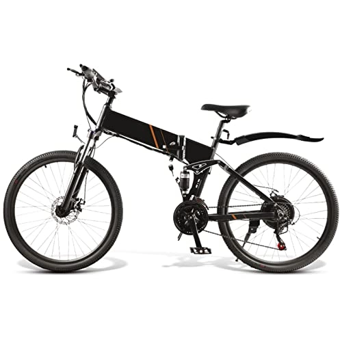 Mountain bike elettrica pieghevoles : HMEI Bicicletta elettrica per Adulti Pieghevole 48V 500W Bicicletta elettrica 26 Pollici 21 velocità con Forcella Ammortizzata 15, 5 mph E Bike (Colore : 500W 26 inch Black)