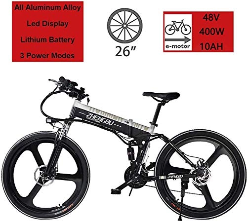 Mountain bike elettrica pieghevoles : HSART 26" Mountain Bike Elettrica Bici Elettriche Lega Alluminio 400W per Adulti, Batteria 48V 10Ah Bicicletta MTB Professionale 27 velocità per Uomo Donna (5 Colori), Grigio