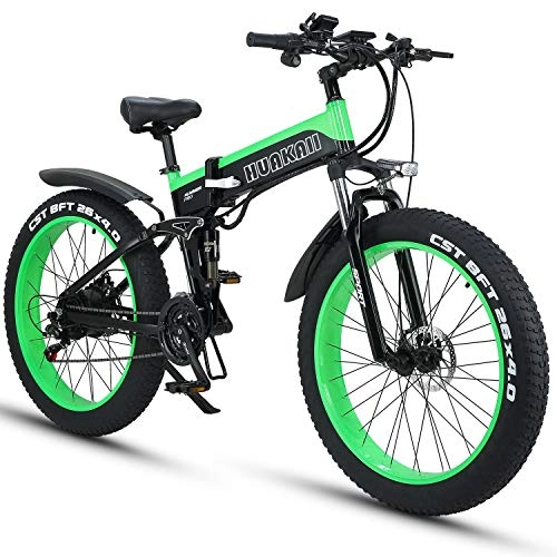 Mountain bike elettrica pieghevoles : HUAKAI Bici Elettrica Pieghevole da 26", Mountain Bike Elettrico Fat Bike Ebike 1000w 48v 13ah (Verde)