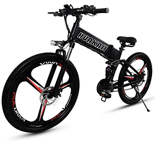 Mountain bike elettrica pieghevoles : HUAKAI Mountain Bike Elettrico da 350 W, Ruota Integrata per Bici Elettrica Pieghevole da 26 Pollici