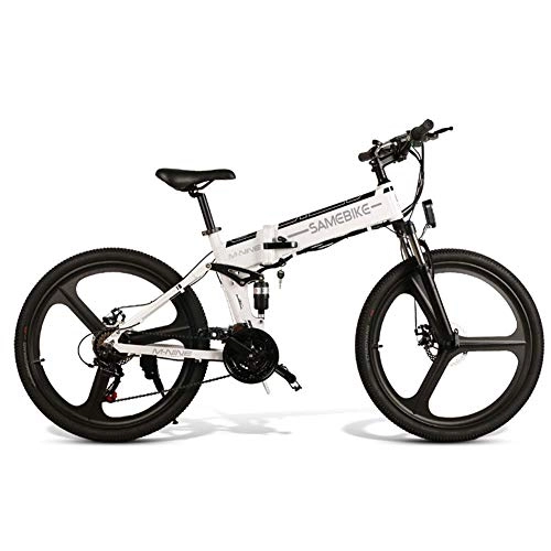 Mountain bike elettrica pieghevoles : Hvoz Mountain Bike, Pieghevole Mountain Bike Bicicletta Elettrica 26 inch 350W Motore Senza Spazzole 48V Portatile per Outdoor - Bianco